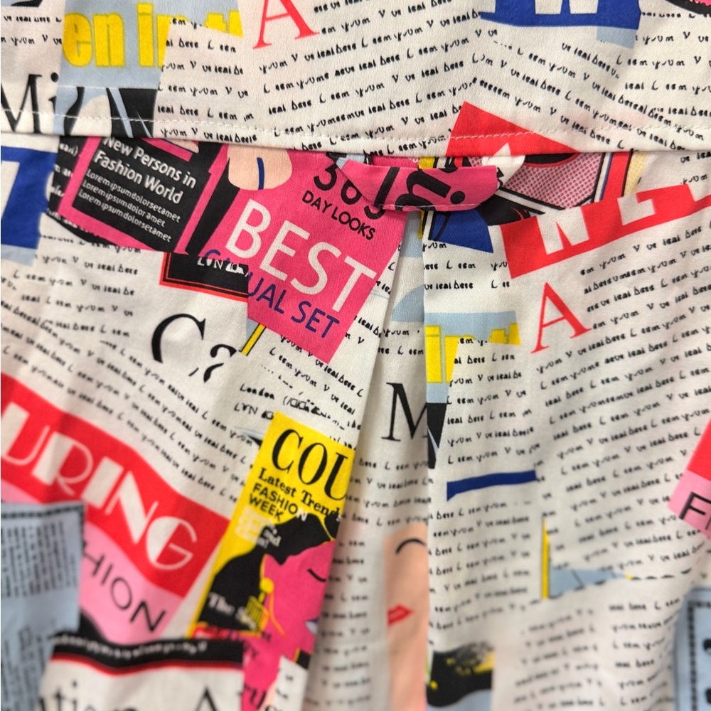 New York & Company Multi-Color Newspaper Collage Button-Down Shirt - Picture 7 of 9